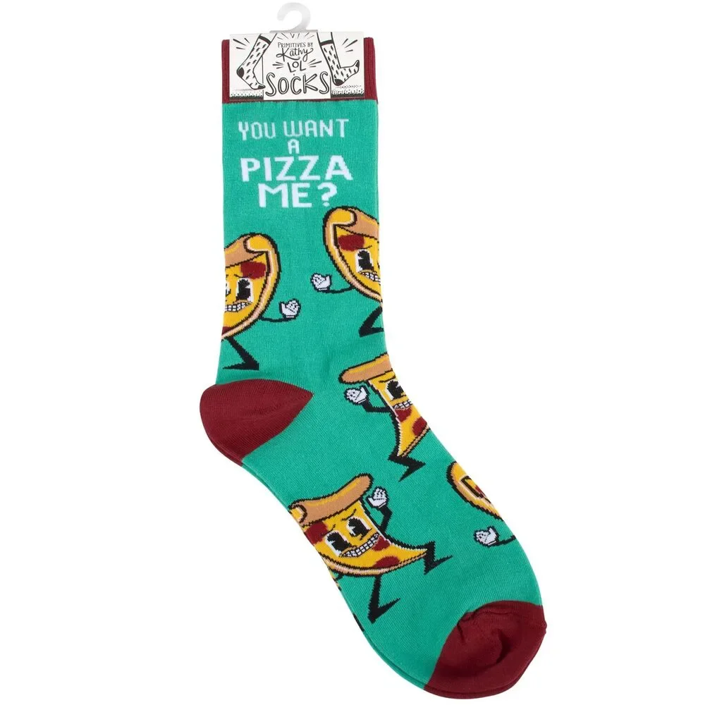 You Want A Pizza Me? Socks | Retro Food Pun Novelty Socks | Gift for Pizza Love
